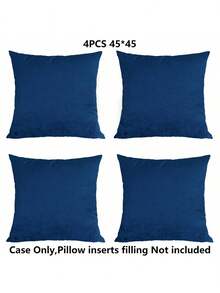 4 Piezas Funda De Almohada Agradable A La Piel De Felpa Corta De Color Sólido Simple Sin Relleno - Azul Marino - Ver 9