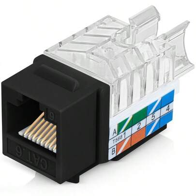 45 Angled RJ45 Cat6 Keystone Jacks 10-Pack In Black - Slim Profile Female RJ45 Connectors - 6 Keystone Jack - Compatible With 45 Angled Speed Termination - 45Term (B0BL3GS7ZY)