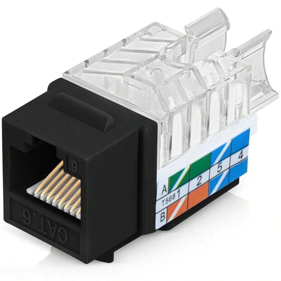 45 Angled RJ45 Cat6 Keystone Jacks 10-Pack In Black - Slim Profile Female RJ45 Connectors - 6 Keystone Jack - Compatible With 45 Angled Speed Termination - 45Term (B0BL3GS7ZY) - 10-pack + CAT6 + Black - View 1