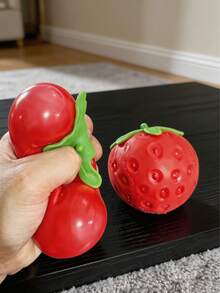 1pc Realistic Large Strawberry Squishy Squeeze Toy, Portable Stress Relief Ball, Desktop Decor, Holiday Gift And Gift Box Filler - Multicolor - View 6