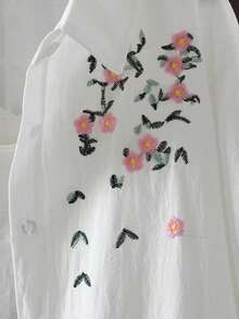 女款秋季休閒刺繡純色通勤百搭長袖襯衫 白色 - 白色 - 查看 3