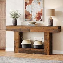 Tribesigns - Mesa de consola de 63 pulgadas de largo, mesa de entrada de 2 niveles con almacenamiento, mesa de madera de granja detrás del sofá para sala de estar, pasillo, rústico mixto café - Negro - Ver 11