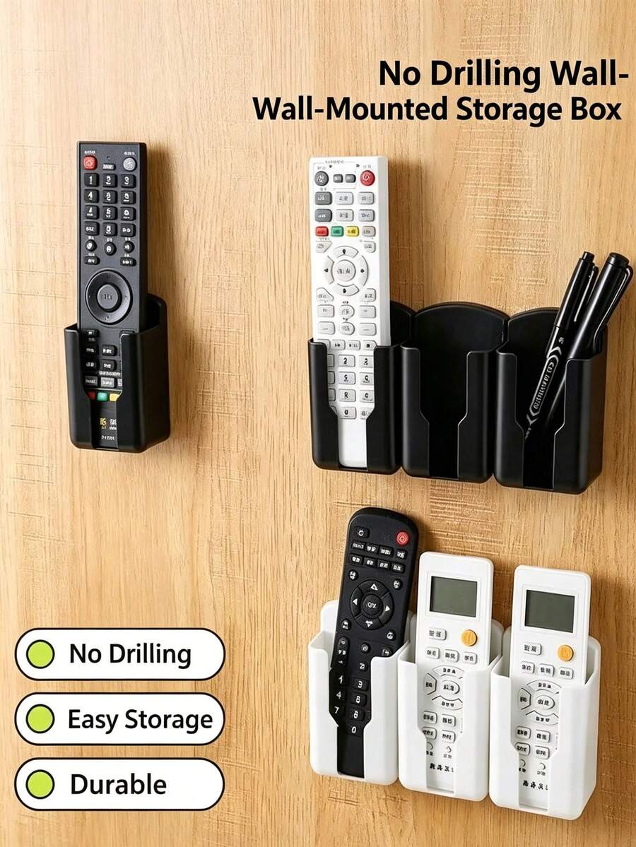2/5 Stücke Fernbedienung Halter Wandmontage, selbstklebende Aufbewahrung ohne Bohren, selbstklebende Wandmontage Fernbedienung Aufbewahrungsbox, selbstklebende Multifunktions-Organizerbox geeignet für TV, Klimaanlage Fernbedienung, Stift, Handy und andere Büroorganisation, geeignet für TV und Klimaanlage Fernbedienung, einfache Installation, Schwarz, ovales Design, starke Haftung, Heimaufbewahrung Fernbedienung Halter