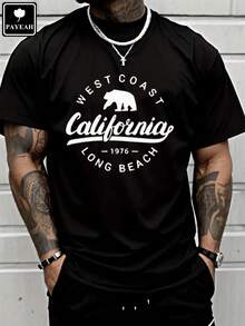 Camiseta de manga corta PAYEAH Vintage Long Beach California% algodón pesado - Negro - Ver 1