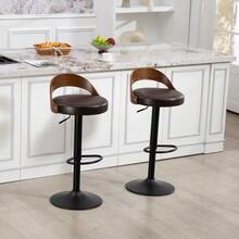 Set Of 2 360° Swivel Bar Stools With Black Walnut Wood Backrest And PU Seat Cushion, Height Adjustable - Brown - View 2