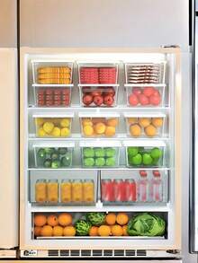 Contenedores de almacenamiento de alimentos transparentes y apilables para refrigerador con tapas herméticas, a prueba de fugas para congelador - Cajas para conservar frescos carnes y verduras, contenedores de almacenamiento de ingredientes frescos para cocina y refrigerador que ahorran espacio - Multicolor - Ver 10