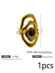 1 Piece 304 Stainless Steel 18K Gold-Plated Asymmetric Multi-Layer Hollow Natural Stone Open Ring/Waterproof And Fade-Resistant - Ring - View 8