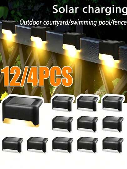 4 piezas/12 piezas/16 piezas Luces solares para escaleras/peldaños, luces de camping al aire libre, luces solares para escaleras de jardín (con sensor de luz), luces solares para terrazas, adecuadas para jardín, patio, porche, escaleras, valla, barandilla, patio, decoración del pasillo de la boda