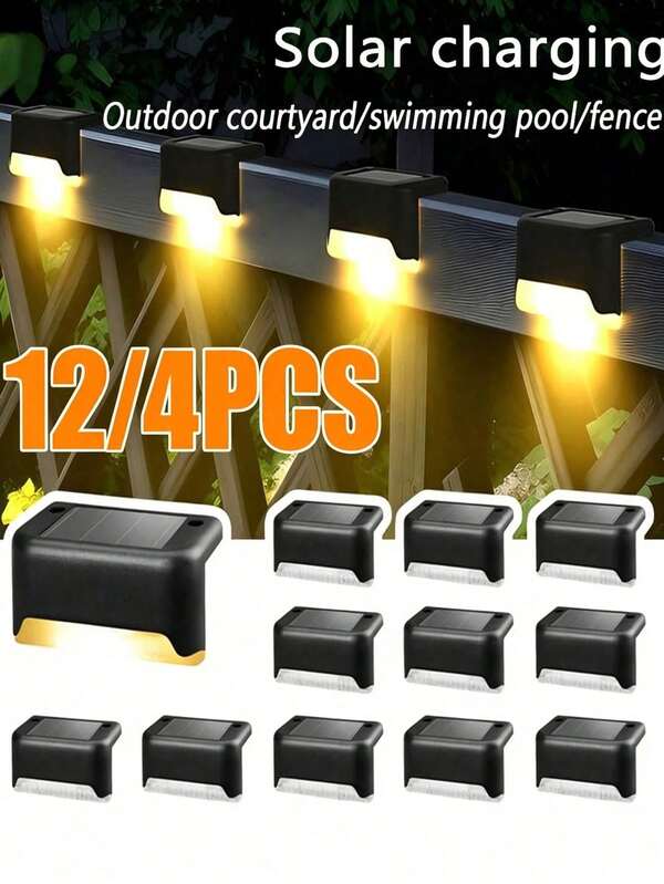 4pcs/12pcs/16pcs Solar Powered Stair/Step Lights, Outdoor Camping Lights, Garden Outdoor Stair Lights (With Light Sensor), Solar Deck Lights, Suitable For Garden, Yard, Porch, Stairs, Fence, Railing, Patio, Wedding Aisle Decor