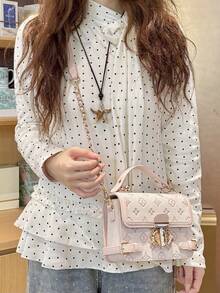Carit & Koty 1pc Women Top Handle Bag, 2026 New Model, Embossed Hardware Buckle PU Leather Crossbody Bag, Structured Satchel For Daily Leisure Dates Gatherings - Baby Pink - View 11
