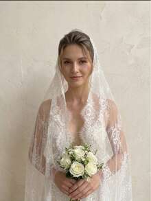 優雅復古蕾絲花卉大教堂長度奢華新娘面紗，新娘曼蒂拉風格婚紗面紗，適合復活節 - 彩色 - 查看 8