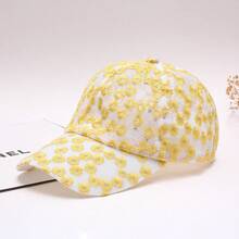 1pc Personalized Versatile Washed Lace Hollow Baseball Cap, Fashionable Streetwear Versatile Chrysanthemum Embroidered Baseball Hat - Multicolor - View 13