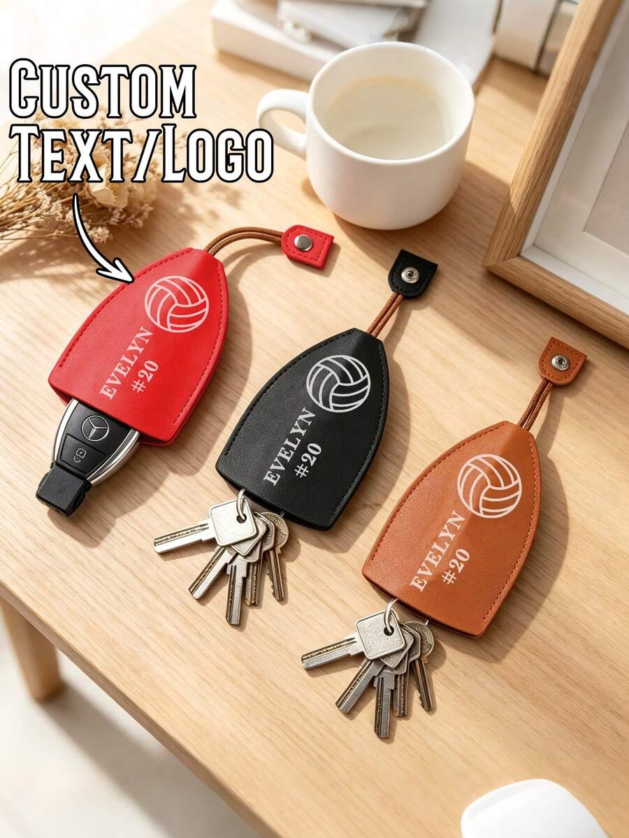 Customizable Name Keychain, Suitable For Sports Enthusiasts-Leather Baseball, Basketball And Football Keychains; Sports Team Key Fobs; Retractable Key Holder - Multicolor - View 1