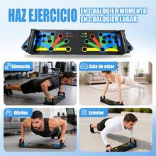 Multifunktionale Klappbare Liegestützbrett, Push Up Board mit Farbcodiertem Trainingszonensystem, Rutschfester Liegestützständer mit Handgelenkschutz, 20+ Übungsmodi für Brust Schultern Rücken und Trizeps, Tragbares Fitnessgerät für Zuhause, mit/ohne Widerstandsbänder - Multifunktional - Übersicht 8