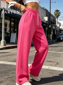 Women's Gray & Rose Red Wide Leg Casual Sports Pants, 2-Piece Set, Loose Fit Vacation Pants, Suitable For All Seasons - Multicolor - View 6