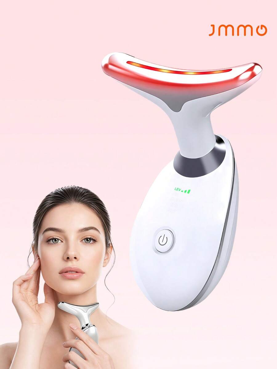 JMMO Neck Face Massager,Neck Beauty Instrument With Positive And Negative Ions,3 Levels Of Strength & Constant Temperature Massage,Deep Cleaning,Heating & Vibrating Skin Rejuvenating Beauty Device,Skin Care Tool Husehold Face Care Machine For Women - White - View 1