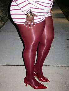1 Pair Plus Size Burgundy Shiny Silk Stockings, Sexy Fashion Cute Style, Suitable For Daily Dates, Spring/Autumn Parties - Multicolor - View 8