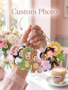 1pc Custom Baby Photo Cartoon Keychain,Multiple Costume Cutout Keyring,Personalized Family Keepsake,Baby Shower Gift For Mom Grandma,New Parent Gift - Multicolor - View 1