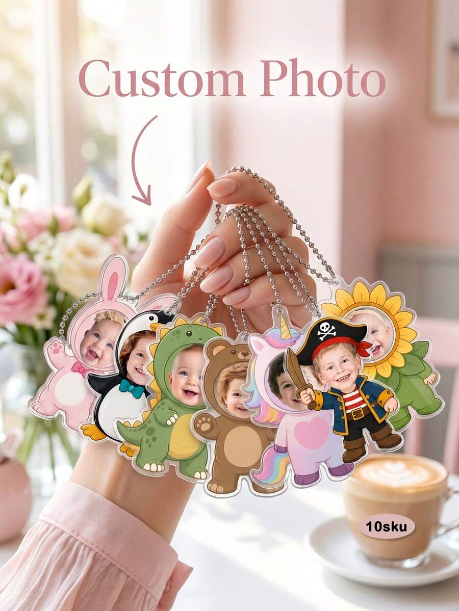 1pc Custom Baby Photo Cartoon Keychain,Multiple Costume Cutout Keyring,Personalized Family Keepsake,Baby Shower Gift For Mom Grandma,New Parent Gift - Multicolor - View 1