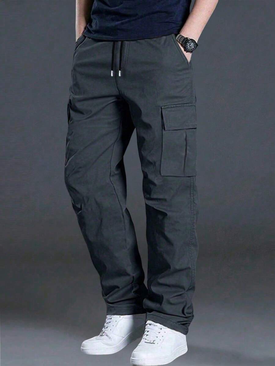Spring/Autumn Plus Size Multi-Pocket Straight Leg Cargo Pants, Men's Loose Outdoor Commute Sports Long Pants - Grey - View 1