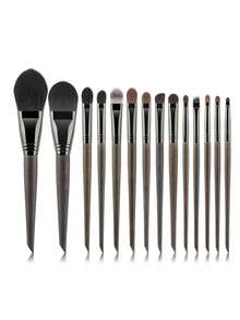 14pcs Professional Makeup Brush Set, Full Set For Makeup Artists, Premium Natural Bristle Eyeshadow Brushes - Brown - View 13