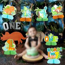 8pcs Paper Dinosaur 1st Birthday Decorations For Boys - Dinosaur Honeycomb Centerpiece, Dinosaur Birthday Tabletop Decor, "Roar," Jungle Wild Animal 1st Birthday Party Table Centerpiece - View 3