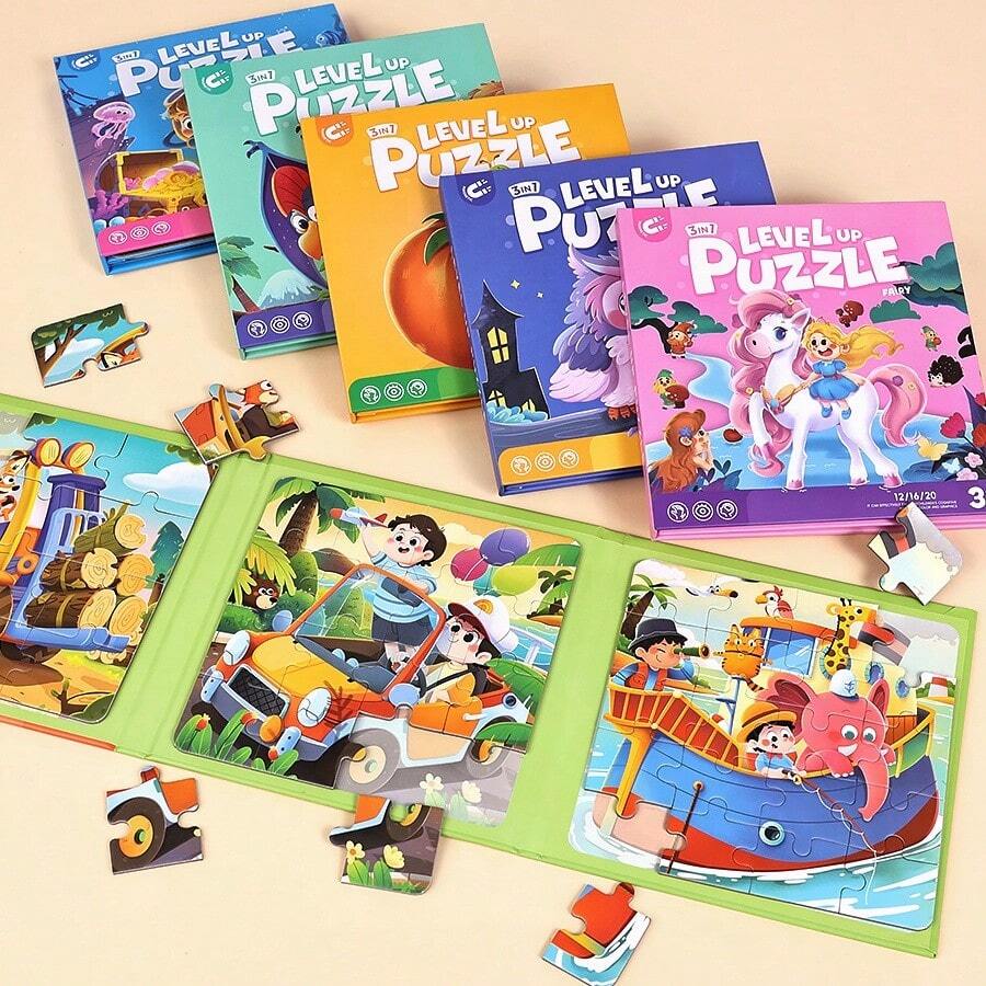 1pc 3-In-1 Magnetic Puzzle Book, Animal/Transportation/Ocean Adventure/Fruit/Dinosaur/Fairy Tale Theme Logic Thinking Game, Quiet Time Road Trip Toy, Suitable For Boys And Girls 3 Years Old And Above, Surprise Holiday Gift - Multicolor - View 1