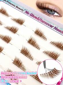 10 Pairs Brown Half-Length False Eyelashes, No Glue And Makeup Remover Needed, Transparent Band Cat Eye False Eyelashes, Natural Self-Adhesive False Eyelashes, Pre-Glued False Eyelashes, Reusable Self-Adhesive False Eyelashes, Lightweight Glue-Free False Eyelashes, Faux Mink False Eyelashes, Waterproof, No Glue Natural Strip False Eyelashes, 3/4 Corner False Eyelashes - Brown - View 3