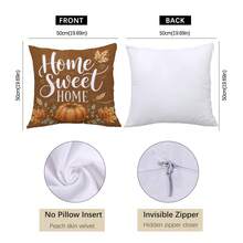 Herbst Vintage Braun Kürbis & Ahornblatt Gemütliches Zuhause Slogan Kissenbezug 4 Stücke Set, einseitig Muster Pfirsichhaut Samt Polyester Material, 45*45/50*50CM Kissenbezüge für modernes Stoffsofa Innenraum Dekoration, Party Dekoration, Geschenk - Verschiedenfarbig - Übersicht 2