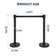 Soonbuy 2 Pack Black Carbon Steel Crowd Control Stanchion Set, 6.6 Ft Retractable Belt Barriers With Filled Base For Airport Store Wedding Theater Exhibition - 2 - View 3
