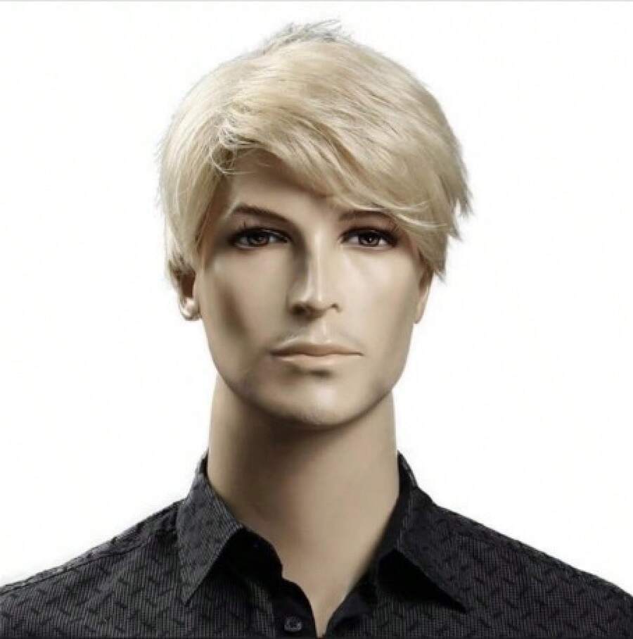 New Men Full Wig White Gold Short Side Part Slanted Bang Soft Ventilated Adjustable Hair Accessory Daily Outing Party Labor Day Cosplay Styling Wigs Cosplay Wigs Halloween Costume Wigs - Pale Gold - View 1