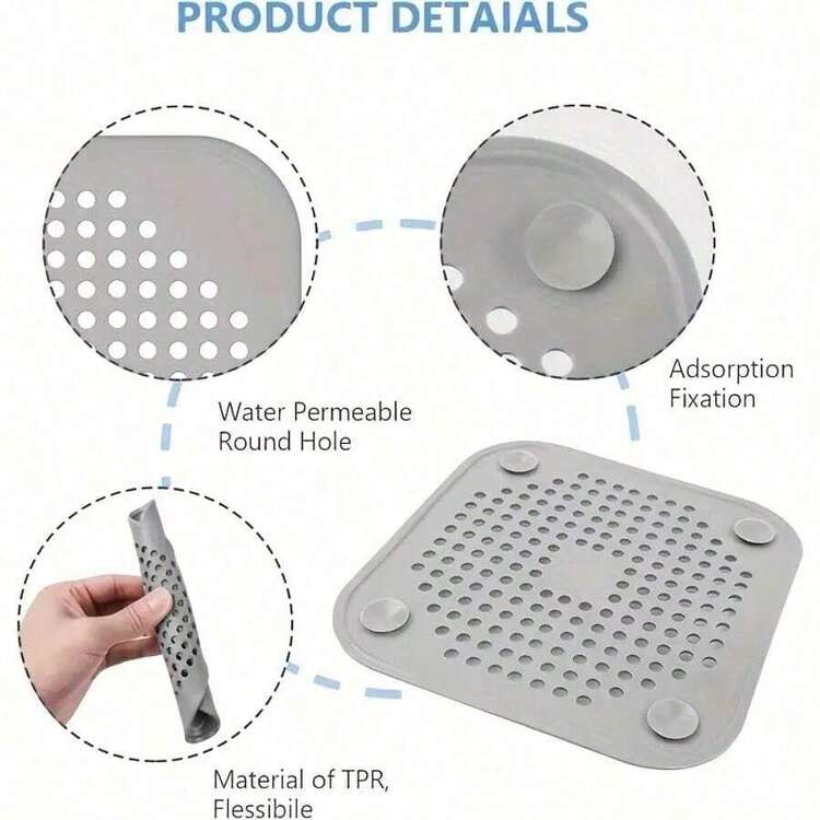 1/2/3件組 矽膠吸盤式方形排水孔濾髮器，適用淋浴間、洗手盆、地板排水口，浴室浴缸與廚房用髮絲過濾器，浴室裝飾，返校季、假日、聖誕、秋季適用 - 彩色 - 查看 2