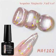 MEET ACROSS 1 pieza 7ml Esmalte de uñas de gel con lentejuelas efecto ojo de gato, lentejuelas de cristal de colores con purpurina magnética UV gel semipermanente removible con remojo UV LED para uñas de verano, arte de uñas DIY para el hogar y salón, suministros de uñas - Rosa - Ver 3