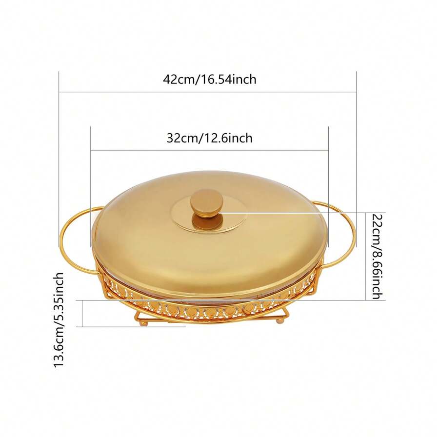 RibasuBB Gold Clear Oval 2L Chafing Dish Buffet Server With 2 Alcohol Burners Countertop Stand - Default - View 1