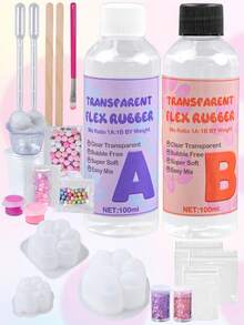Taba 捏捏套裝 200ml DIY 慢回彈製作套件 1:1 AB 捏捏樹脂凝膠軟液體矽膠橡膠製作 3 個貓爪矽膠模具 適合 DIY 手工藝與珠寶 適合初學者 Taba 捏捏製作套裝 - Pink+Purple - 查看 2