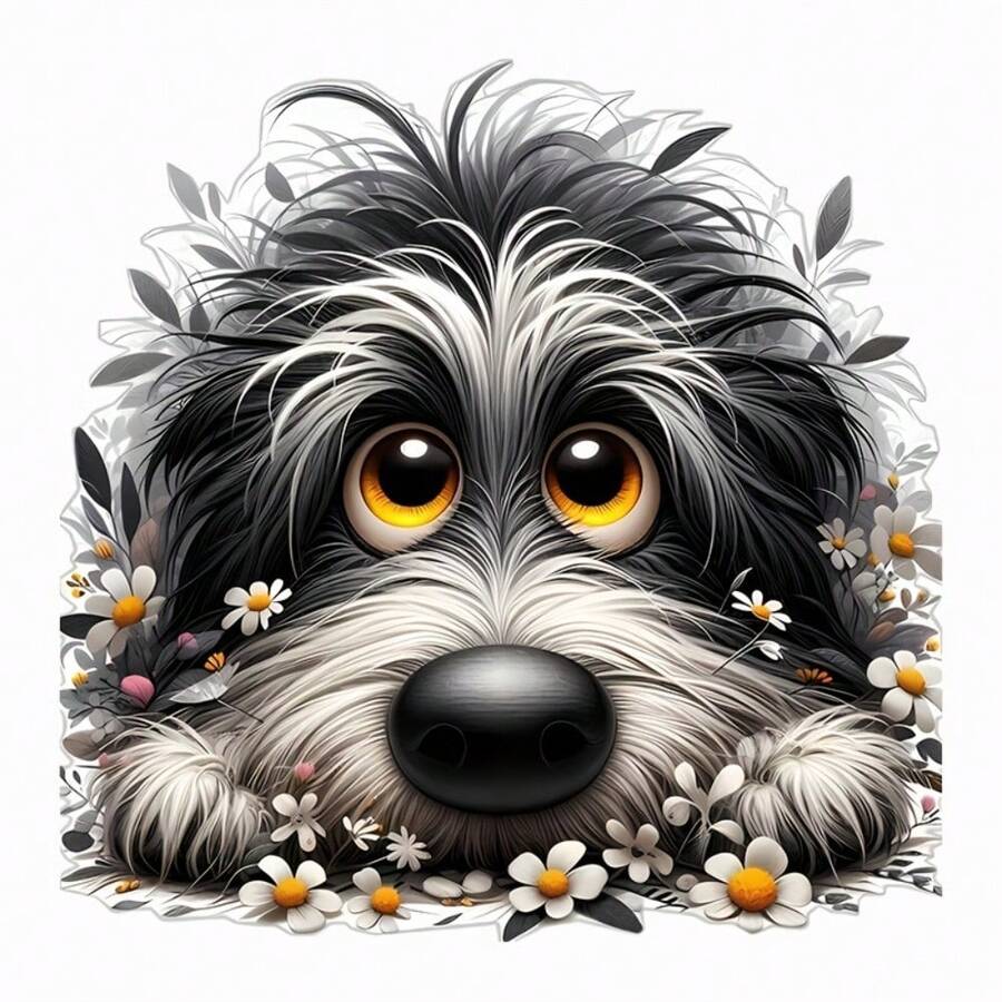 1pc/2pcs/3pcs Daisy Pattern Small Dog Pattern Heat Transfer Stickers, DIY Iron-On Patches, Durable Plastic, T-Shirt Making, Pillow Decoration, Multi-Color, Durable, Washable Plastic DIY Stickers, Suitable For Backpacks, Cushions, Pants, Sofa Covers, Waterproof And Fade-Resistant - T-Shirt Printing Stickers - Multicolor - View 1
