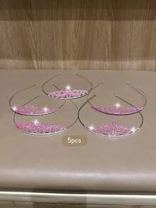 5pcs Pink Crown Minimalist Style Headbands Suitable For Birthday Party Performance Use - Multicolor - View 6