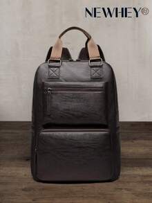 NEWHEY Multi-Compartment PU Soft Leather Men's Backpack Fits 15.6-Inch Business Laptop Large Capacity Travel Bag Lightweight School Bag Daily Personal Item - Brown - View 10