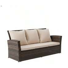 67.7" All-Weather Wicker 3-Seat Patio Sofa With Thick Biege Cushions & Black Frame-XY308118 - Multicolor - View 4