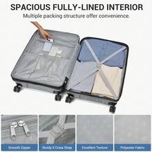 Carry On Suitcase Small 20 Inch Cabin Luggage Medium 24 Inch Large 28 Inch Ribbed PP Hardshell Expandable TSA Lock Cup Holder 3 Piece Luggage Set - Grey - View 9