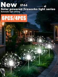 6/4 Packs Solar Powered Garden Lights MultiColor Firework LED Design With 8 Lighting Modes, Semi-Flush Mount Installation, Efficient With Rechargeable Nickel Battery, Includes Hardware - Perfect For Pathways, Flower Beds, And Festive Celebrations - 地插煙火燈 - 查看 1