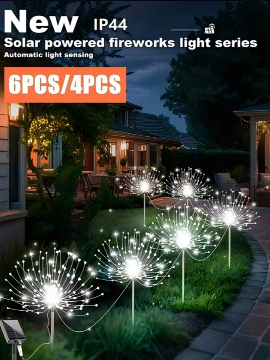 6/4 Packs Solar Powered Garden Lights MultiColor Firework LED Design With 8 Lighting Modes, Semi-Flush Mount Installation, Efficient With Rechargeable Nickel Battery, Includes Hardware - Perfect For Pathways, Flower Beds, And Festive Celebrations - 地插煙火燈 - 查看 1