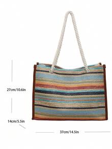 1 pieza Bolso de hombro tipo tote de paja tejida con diseño minimalista arcoíris, gran capacidad, adecuado para viajes, compras y vacaciones - Multicolor - Ver 7