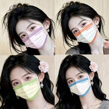 40/30/20/10pcs Women's Disposable Face Masks, Suitable For Home, Office And Outdoor Use, Breathable Non-Elastic Adult Masks, Color-Block Print Design For Fashionable Look, Durable For Parties, Great Gift, Non-Washable - Multicolor - View 13