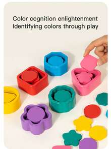 1 Set Fishing & Scooping Matching Box, Colorful Geometric Layered Stacking Blocks, Natural Wood Montessori Early Education Color & Shape Recognition Toy For Kids - Multicolor - View 7