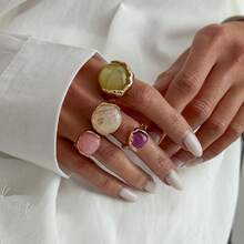 European And American Cross-Border Fashion Ins Colorful Gemstone Inlaid Ring, Vintage Round Gradient Resin Open Stackable Ring - Gold - View 5