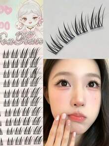80 Clusters Jade-Faced Fox Oblique Flying False Eyelashes, Segmented Fox Eye Tail Lengthening, Glue-Free Natural Lash Clusters, Travel & Festival, Eyelash - C - View 3