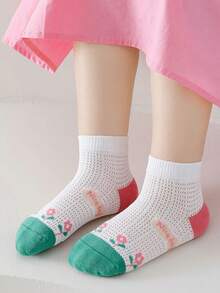 5 Pairs Summer Kids Thin Breathable Mesh Socks, Cute Cartoon Rabbit & Flower Baby Socks, Girls Short Socks - Multicolor - View 5