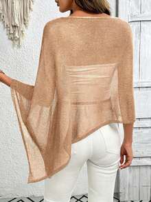 Plus Size Starfish Pattern Vacation Style Asymmetric Design Cape Knit Top Summer - Apricot - View 4