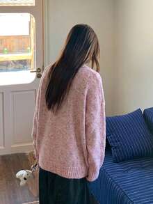 Bow Tie Cardigan Sweater For Women, Loose Knit Outerwear, Casual Spring/Autumn New Style - Pink - View 6
